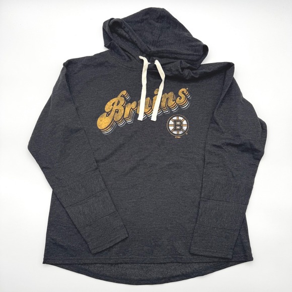 NHL Tops - NHL Boston Bruins Womens Charcoal Retro‎ Logo Lightweight Hoodie Small NWT